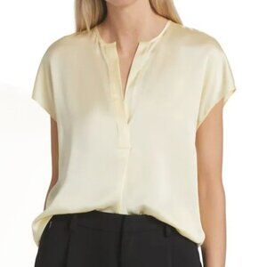 EUC Vince Silk Ivory Split-Neck Dolman Short Sleeve Blouse, Size Small